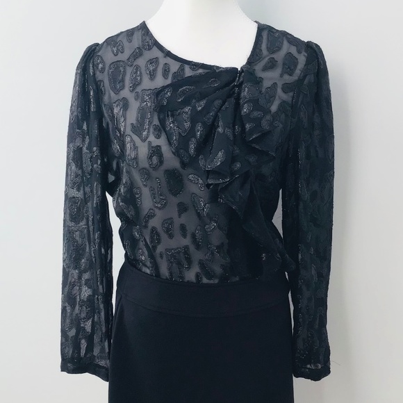 Zara Tops - ZARA size M long sleeved black glitter blouse with gathered detailing